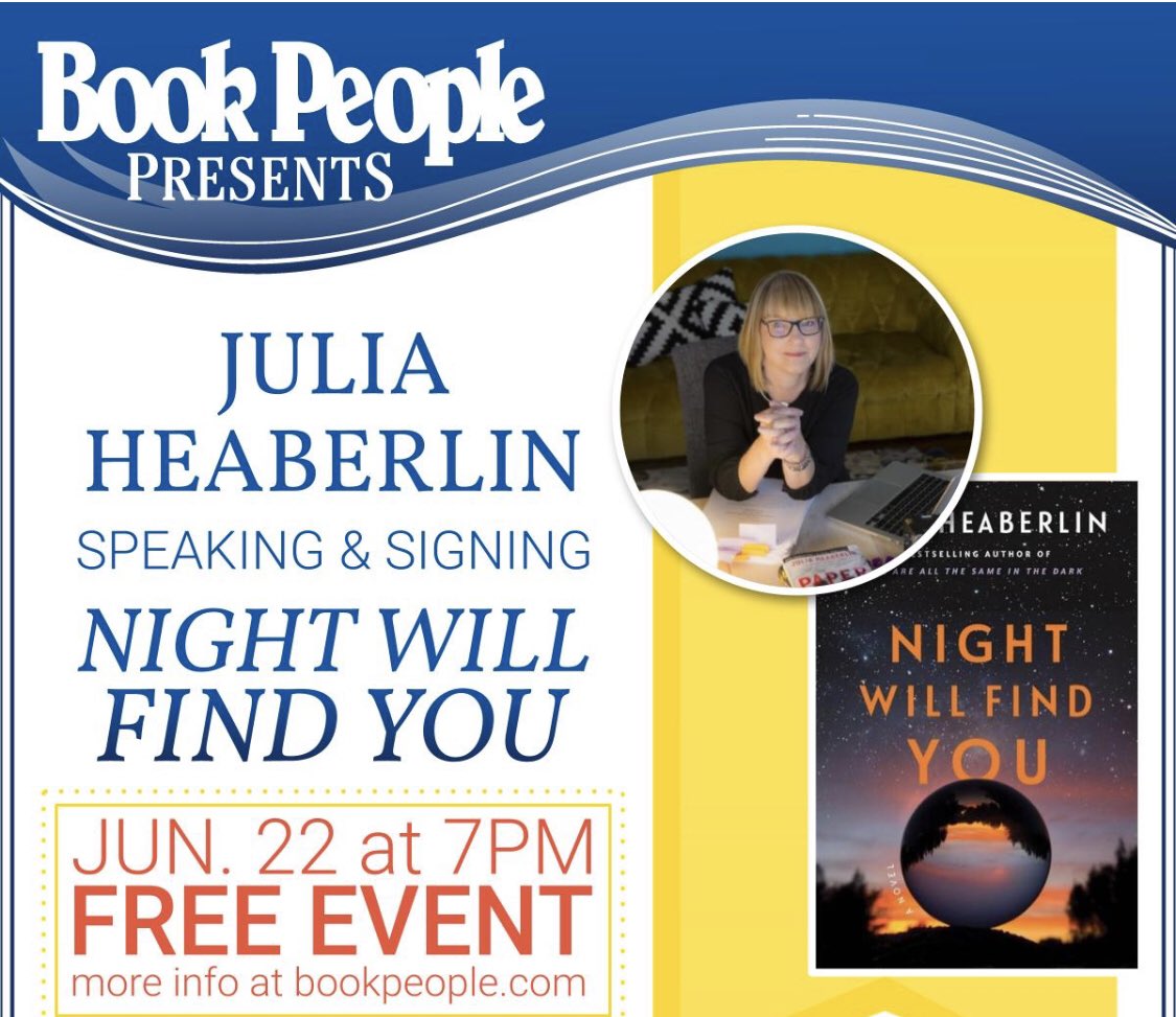 juliathrillers's tweet photo. Austin, the time is almost nigh. Come find me tonight at 7 @BookPeople. https://t.co/66KRdnMSta