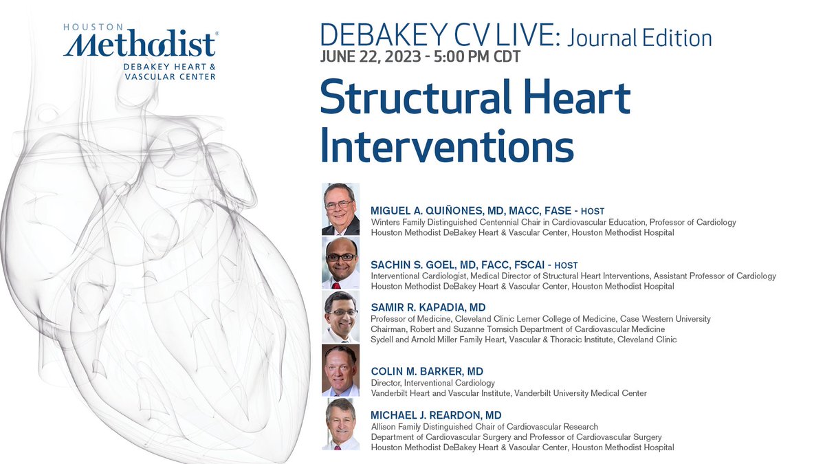 TODAY at 5 CST! Join DeBakey CV Live: Journal Edition for this special #DeBakeyCVJournal issue on #InterventionalCardiology with @maquinonesmd @SachinGoelMD & authors @tavrkapadia @colinbarkerMD & @MReardon19!

livestream.com/hmh-edu/events…