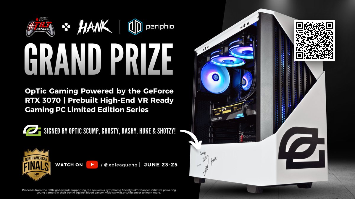 Feeling lucky? 🎁Win a @PeriphioGaming PC signed by COD Legend @scump with proceeds benefiting #TiltCancer gamers. Win amazing prizes while supporting a great cause!
 
Watch the XP League North American Finals on YouTube June 23-25th to see who wins! 
🎟️app.galabid.com/nafhero