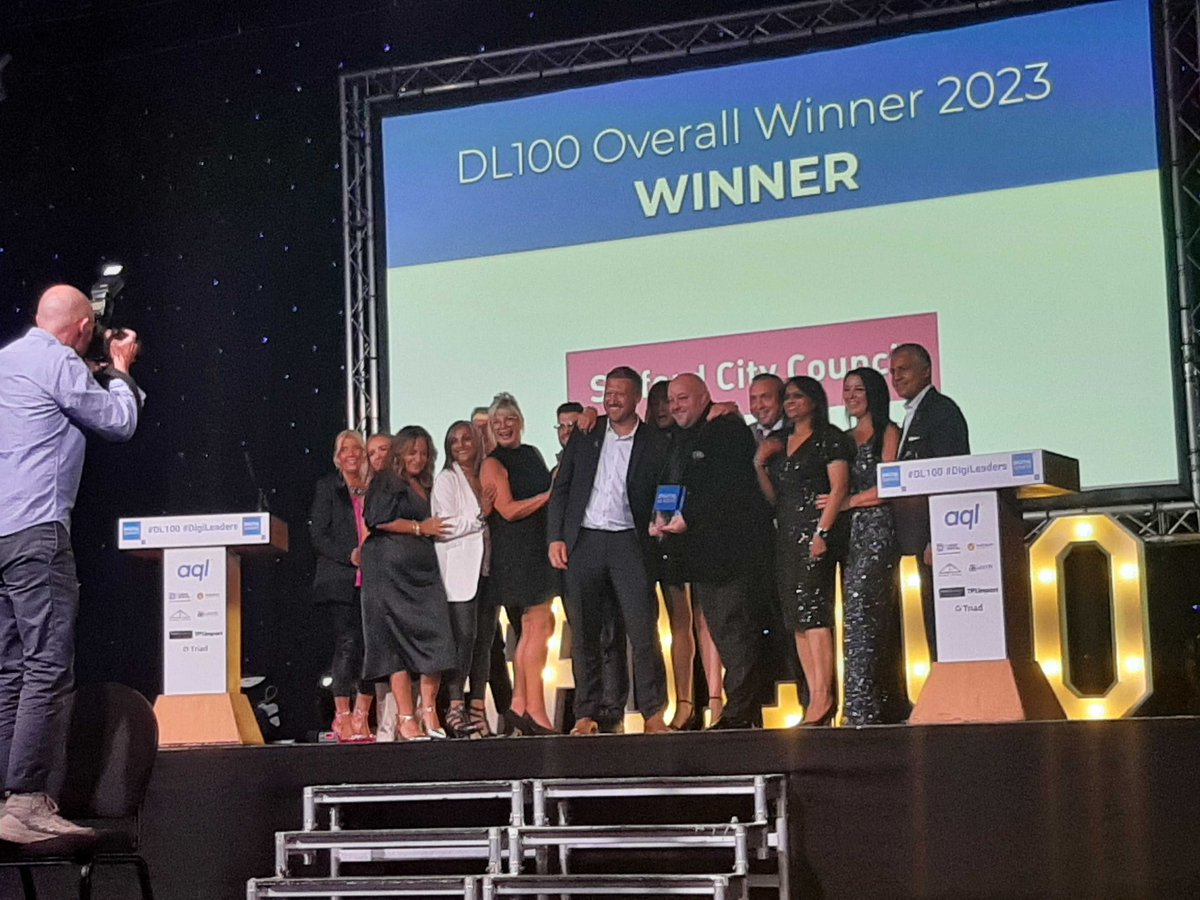 Digital Leaders (@digileaders) on Twitter photo We made it - it’s our final award of the night. The DL100 Overall Winner 2023.
To give this award, we welcome back to the stage Chair of Digital Leaders, <a href="/sabbygill7/">Sabby Gill</a>
👏 🏆👏🏆
And the 2023 overall winner is....
Salford City Council - <a href="/SalfordCouncil/">Salford City Council</a>
🏆
#DL100 #DigiLeaders We made it - it’s our final award of the night. The DL100 Overall Winner 2023.
To give this award, we welcome back to the stage Chair of Digital Leaders, <a href="/sabbygill7/">Sabby Gill</a>
👏 🏆👏🏆
And the 2023 overall winner is....
Salford City Council - <a href="/SalfordCouncil/">Salford City Council</a>
🏆
#DL100 #DigiLeaders