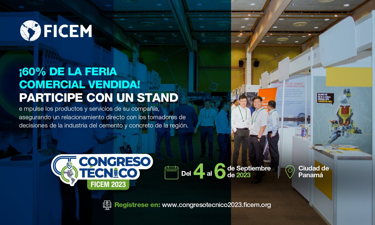 ficemcemento's tweet photo. ¡60% de la feria comercial vendida! No se quede sin STAND en el encuentro más importante entre productores y proveedores de tecnología en la industria del cemento en América Latina y el Caribe
Reserve su stand: https://t.co/XKU76fsknk
#CongresotecnicoFICEM #FICEM #CTFICEM2023 https://t.co/gDwmqegSin