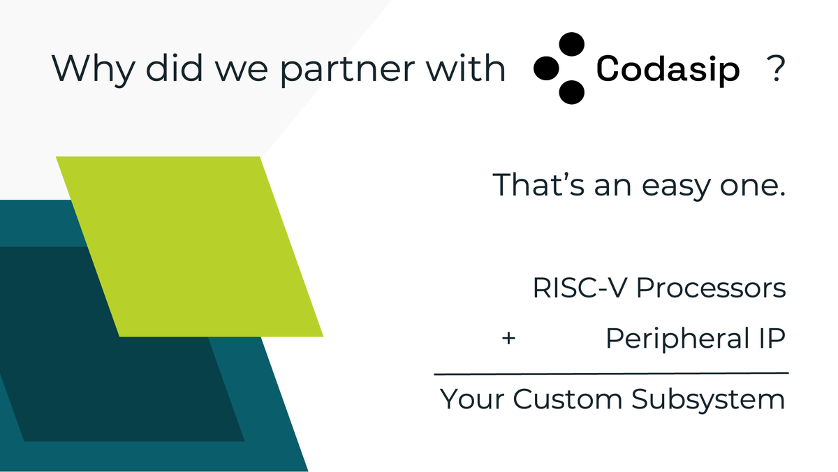 smartdv's tweet photo. A partnership between SmartDV and @Codasip? The math checks out!
Accelerate your #chipdesign projects with #customizable #RISCV #processors and a hand-picked selection of mature #semIP #peripherals.
Custom #subsystems, here we come.
Learn more: https://t.co/EtoiF6hwpZ https://t.co/A4DNBA5rO0