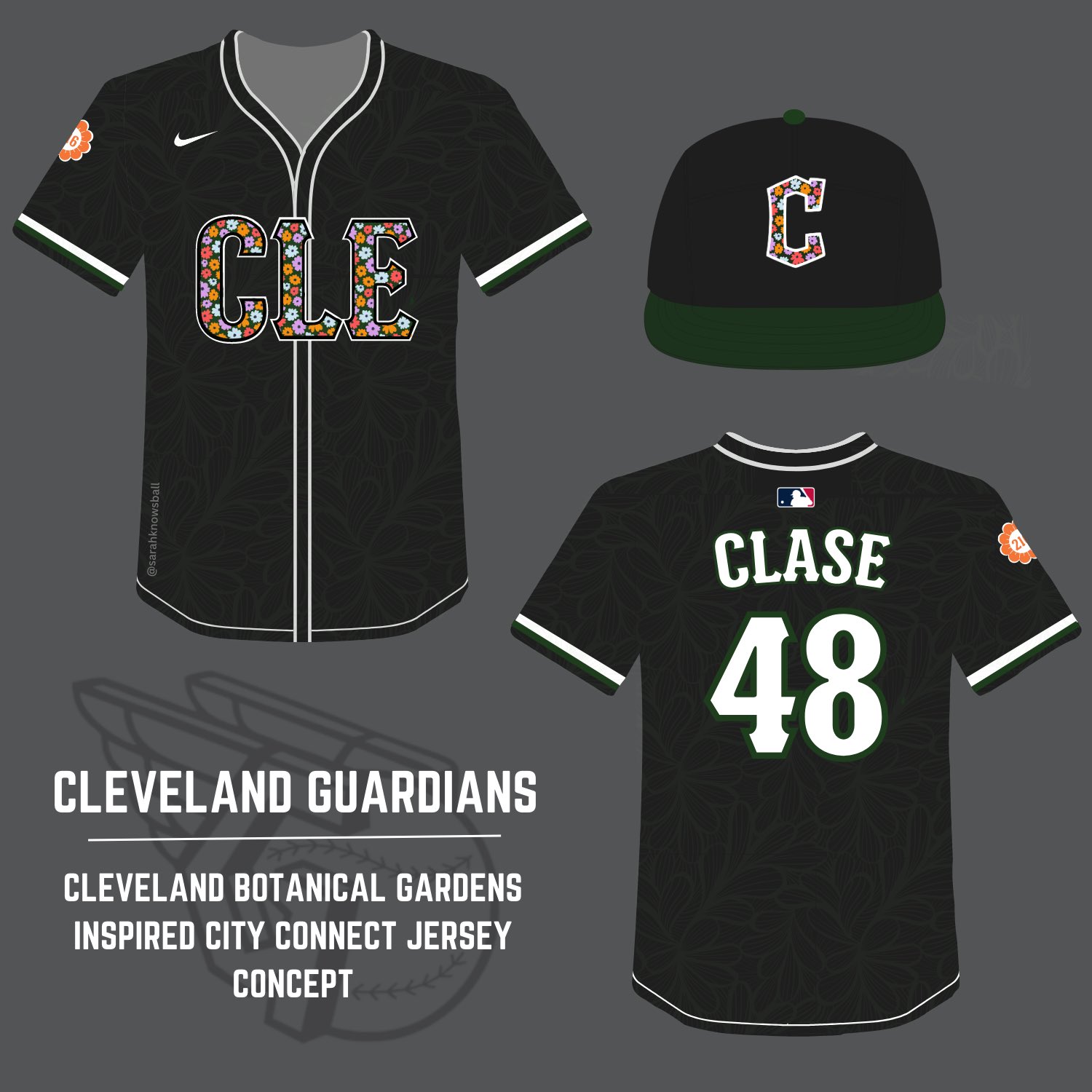 Sarah ⚾️ on X: Cleveland Guardians City Connect jersey concept inspired by  the Cleveland Botanical gardens: Seasonal & colorful flowers, '216'  jersey patch, and subtle floral design to pair with a deep