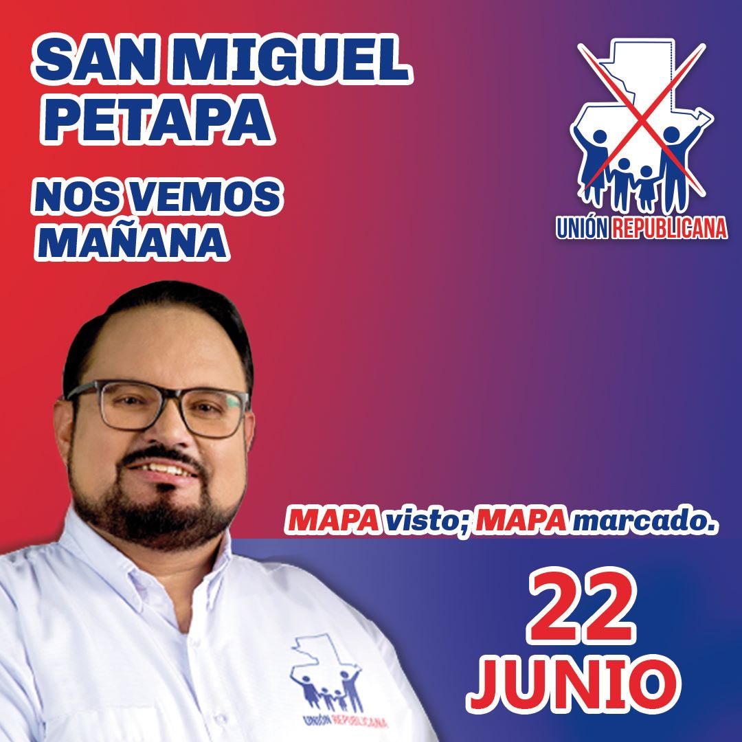 🔵⚪️🔴 San Miguel Petapa nos vemos hoy para la Revolución del Corazón 🇬🇹🇬🇹

Este 25 de junio MAPA VISTO, MAPA MARCADO. 🔵⚪️🔴 Somos Unión Republicana

#mapavistomapamarcado #Unionrepublicana #Somosunion #ordencontrolrespeto #UnionxGuate #votaxelmapa