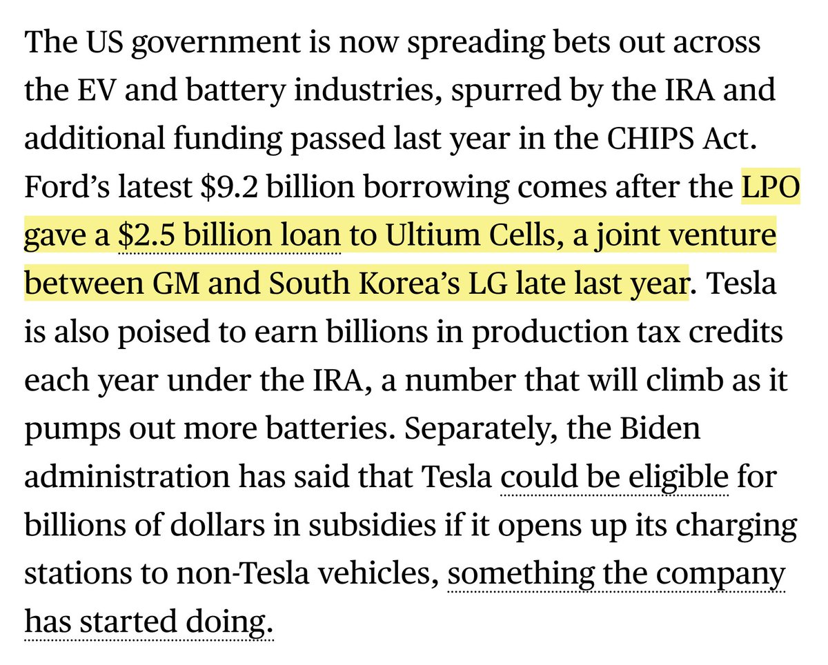 DillonLoomis's tweet photo. Remember when all of the Tesla haters were up in arms about Tesla taking a $465M loan over a decade ago? That they paid back early, with interest?

Arguing that Tesla has no business success without taxpayer money and subsidies...

Well, now $F is getting $9.2B and $GM got $2.5B last year. Billions. 

Those haters haven't said much, if anything, about these loans. Crickets. $TSLA
