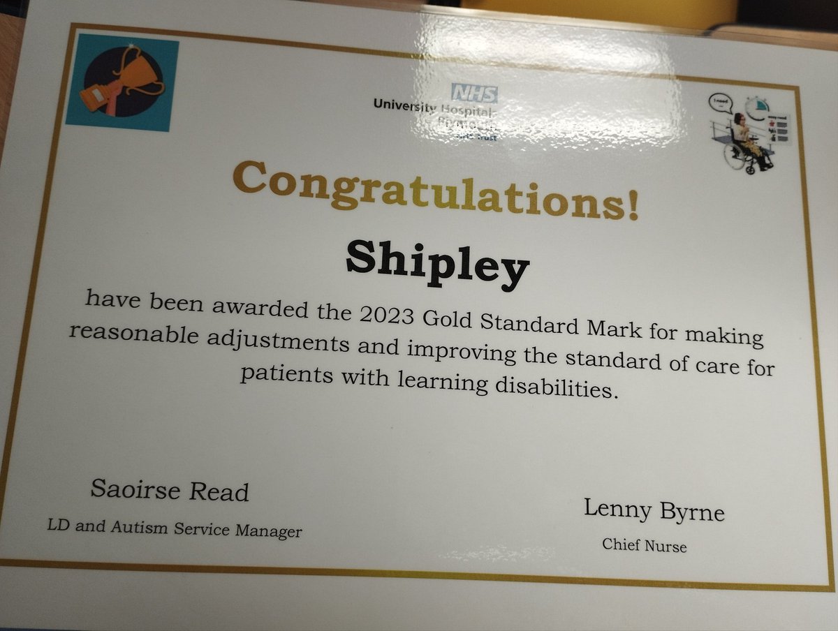 Team Shipley have been achieved the Gold Standard Mark for making reasonable adjustments and improving the standard of care for patients with learning disabilities.👏👏👏