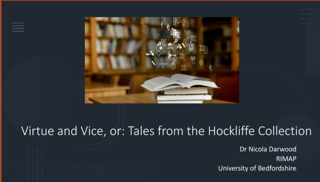 I had a lovely day at <a href="/uniofbeds/">uniofbeds</a> Research Conference talking about 'Virtue and Vice, or, Tales from. The Hockliffe Collection', and about working with <a href="/MrBelas/">Belas</a>. A huge thank you to  Victoria Carpenter of <a href="/BedsRGS/">Beds RGS</a>  for organising everything!