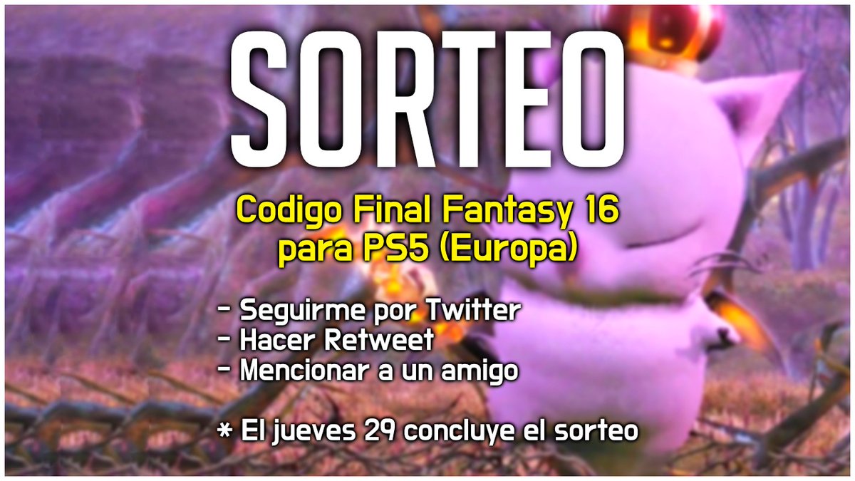 AdayCanarioWTF's tweet photo. 💙 SORTEO de FINAL FANTASY 16 💙

✅ Sigueme @AdayCanarioWTF 
✅ Haz Retweet a este Tweet
✅ Responde mencionando a ese amig@ que le encanta la saga de Final Fantasy

Mucha suerte a todos los participantes 😉 https://t.co/3KopVUS8fS