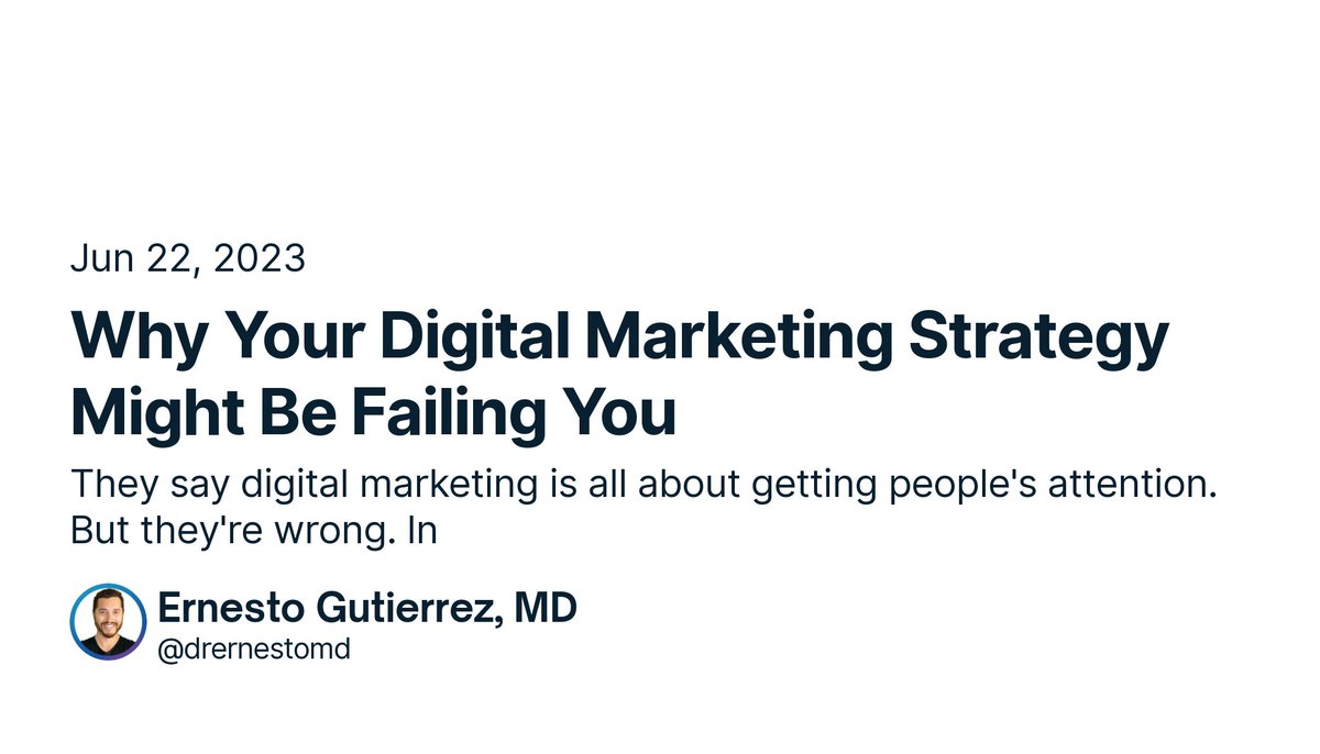 New shipment! Why Your Digital Marketing Strategy Might Be Failing You by drernestomd. 

👉  Read it —> x.com/drernestomd/st…

#ship30for30