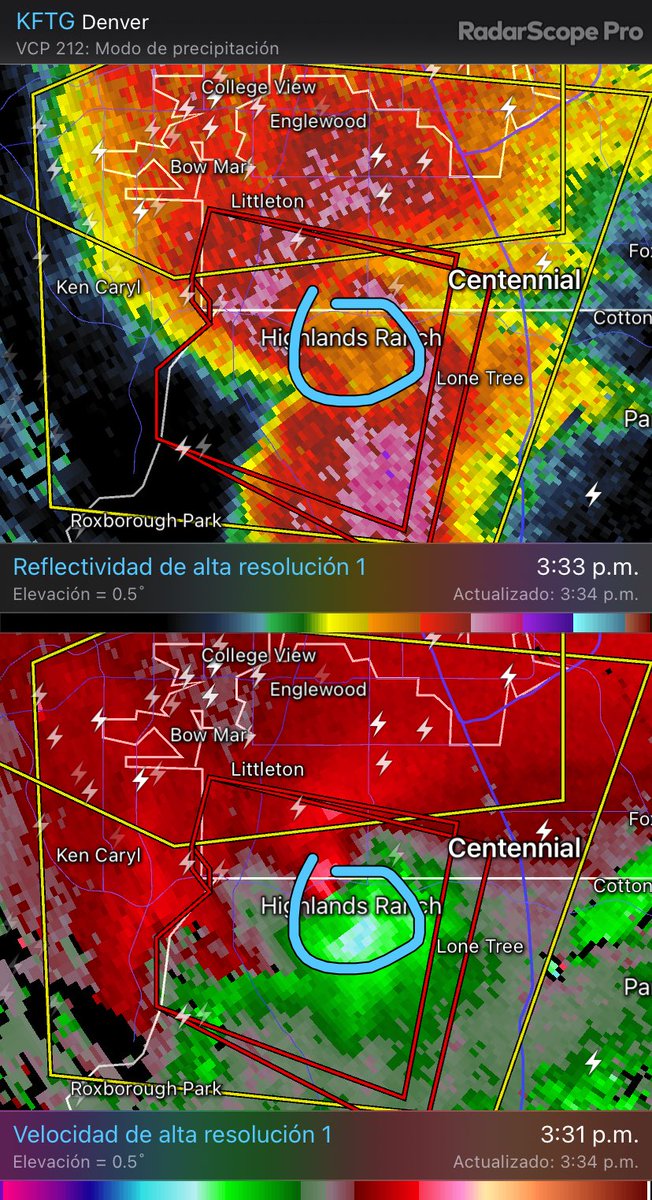 3:35pm: extremely dangerous situation for Highlands Ranch. Tornado on the ground