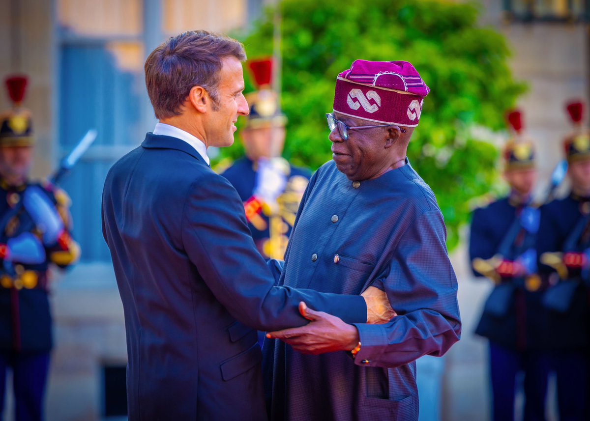 DOlusegun's tweet image. President Bola Ahmed Tinubu attends State Banquet in Paris. He was received by the President of France Emmanuel Macron