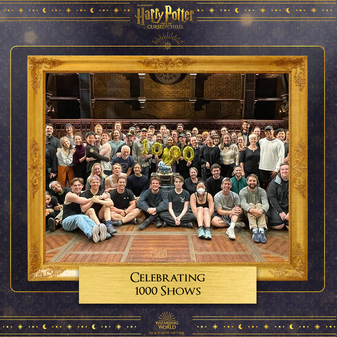 CursedChildAUS's tweet photo. Memory 9 is a special one... the #CursedChildAUS company celebrating 1000 shows! ✨ https://t.co/QQg8baqo80