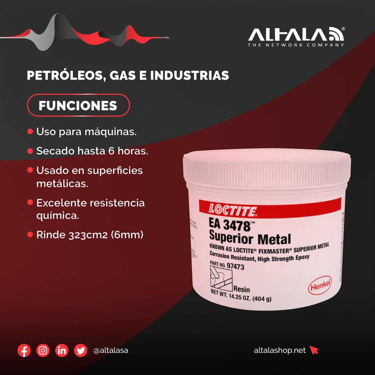 Altalasa's tweet image. 🛢️ Petróleos, Gas &amp;amp; Industrias | Si tu empresa o industria busca soluciones efectivas en productos de reparación, tenemos la solución con #Loctite. ¡No retrases el proceso!  ​
​
Nuestra tienda virtual: ​
altala.net​

#Altala #SupplyChain #Petróleos #Gas #Industrias