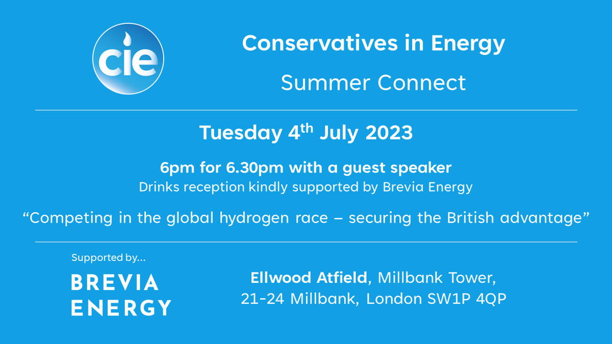 ☀️ Join us for our Summer Connect at <a href="/EllwoodAtfield/">Ellwood Atfield</a> with the kind support of <a href="/BreviaEnergy/">Brevia Energy</a> on the 4th July!

🌍 We will discuss competing in the global hydrogen race and securing the British advantage.

👇 Register to attend through the link below...
eventbrite.com/e/conservative…