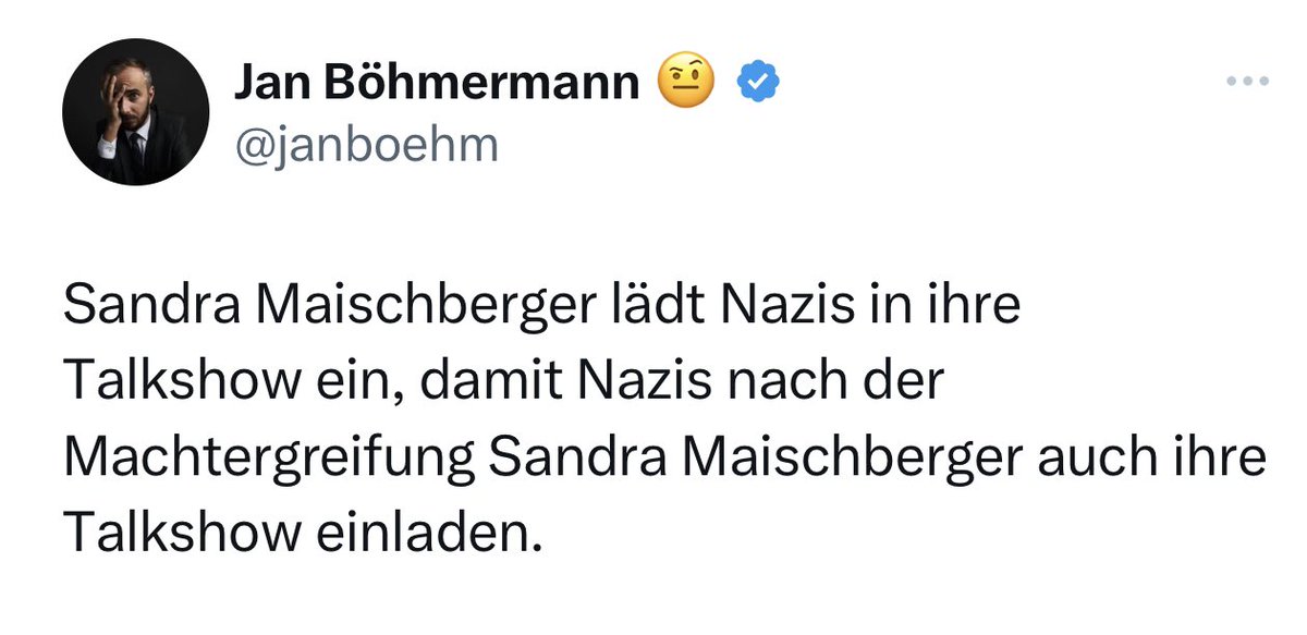 @wenig_worte #Faschisten sind #Faschisten, weil sie #Faschisten sind

Und nur noch 10 Jahre bis '33

#Böhmermann
#Faschismus
#Maischberger
#Medienkrise