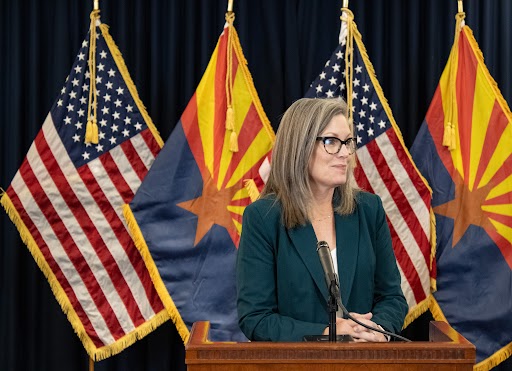 GovernorHobbs's tweet photo. Reproductive freedoms are under threat. That’s why I was proud to join Rep. @AthenaSalman to announce my support for the Arizona Right to Contraception Act, which will ensure all Arizonans have the right to access birth control. I will never back down in the fight to protect our freedoms.