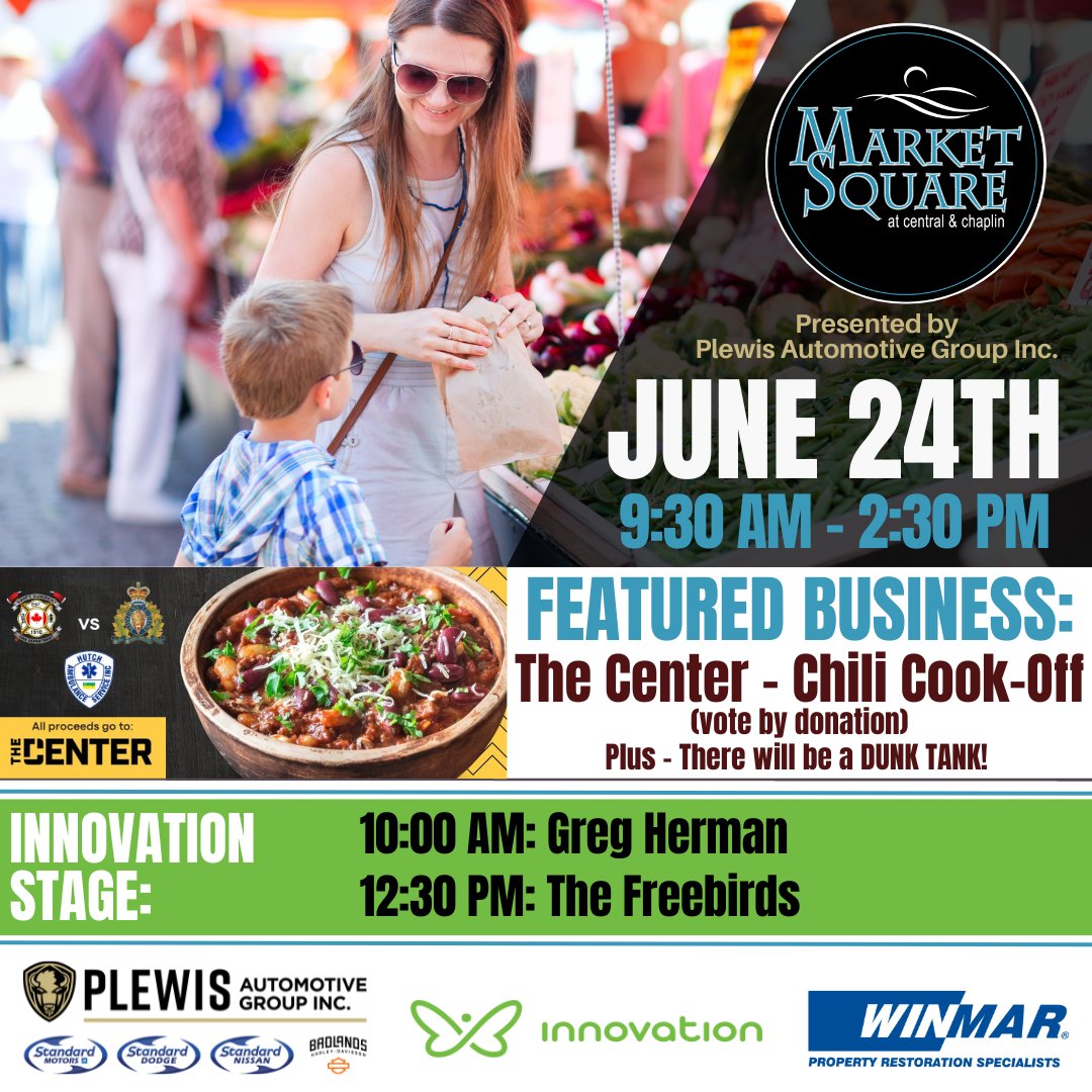 Swift Current (@city_sc) on Twitter photo GOOD MORNING! Come visit Market Square presented by <a href="/StandardMotors/">Standard Motors</a> TODAY! Farmers' Market plus music on the <a href="/InnovationCU/">Innovation Federal Credit Union</a> stage from Greg Herman, followed by The Freebirds. Featured Business of the Week is <a href="/TheCenterSC/">The Center - SCCYI</a> who are fundraising via a Chili Cookoff! GOOD MORNING! Come visit Market Square presented by <a href="/StandardMotors/">Standard Motors</a> TODAY! Farmers' Market plus music on the <a href="/InnovationCU/">Innovation Federal Credit Union</a> stage from Greg Herman, followed by The Freebirds. Featured Business of the Week is <a href="/TheCenterSC/">The Center - SCCYI</a> who are fundraising via a Chili Cookoff!