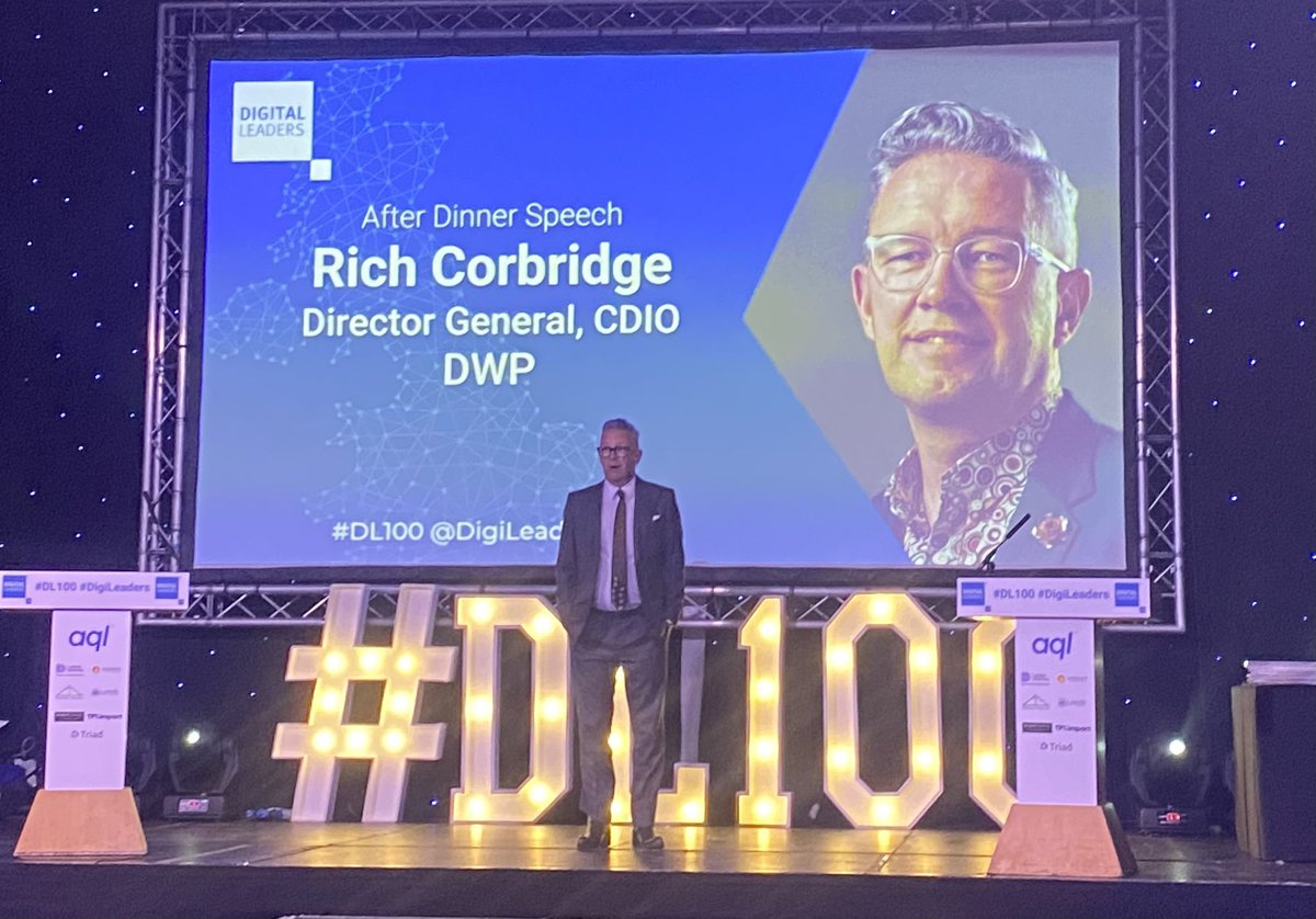 Our CDIO Rich Corbridge from @DWPDigital bringing the post dinner speech to the #DL100 audience @DLWeek #DigitalWithPurpose