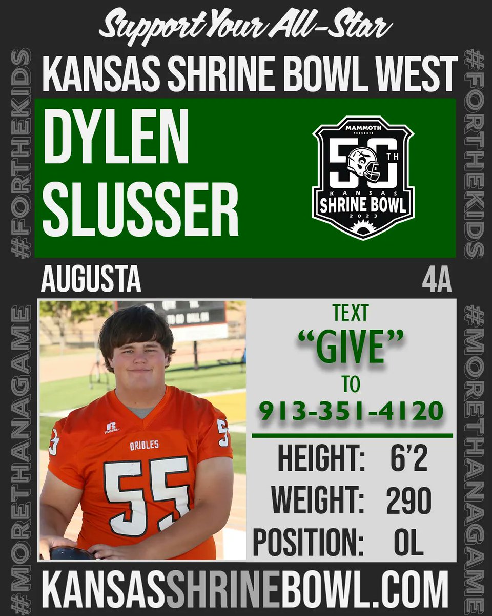 KSShrineBowl's tweet image. All-Star Spotlight: @SlusserDylen, Augusta, is the son of Angelia and Roger Slusser. A 2x First Time All-AVCTL D3 Player and 1st Team KFBCA. Slusser is headed to Bethany College to play golf and pursue a career in Physical Education.