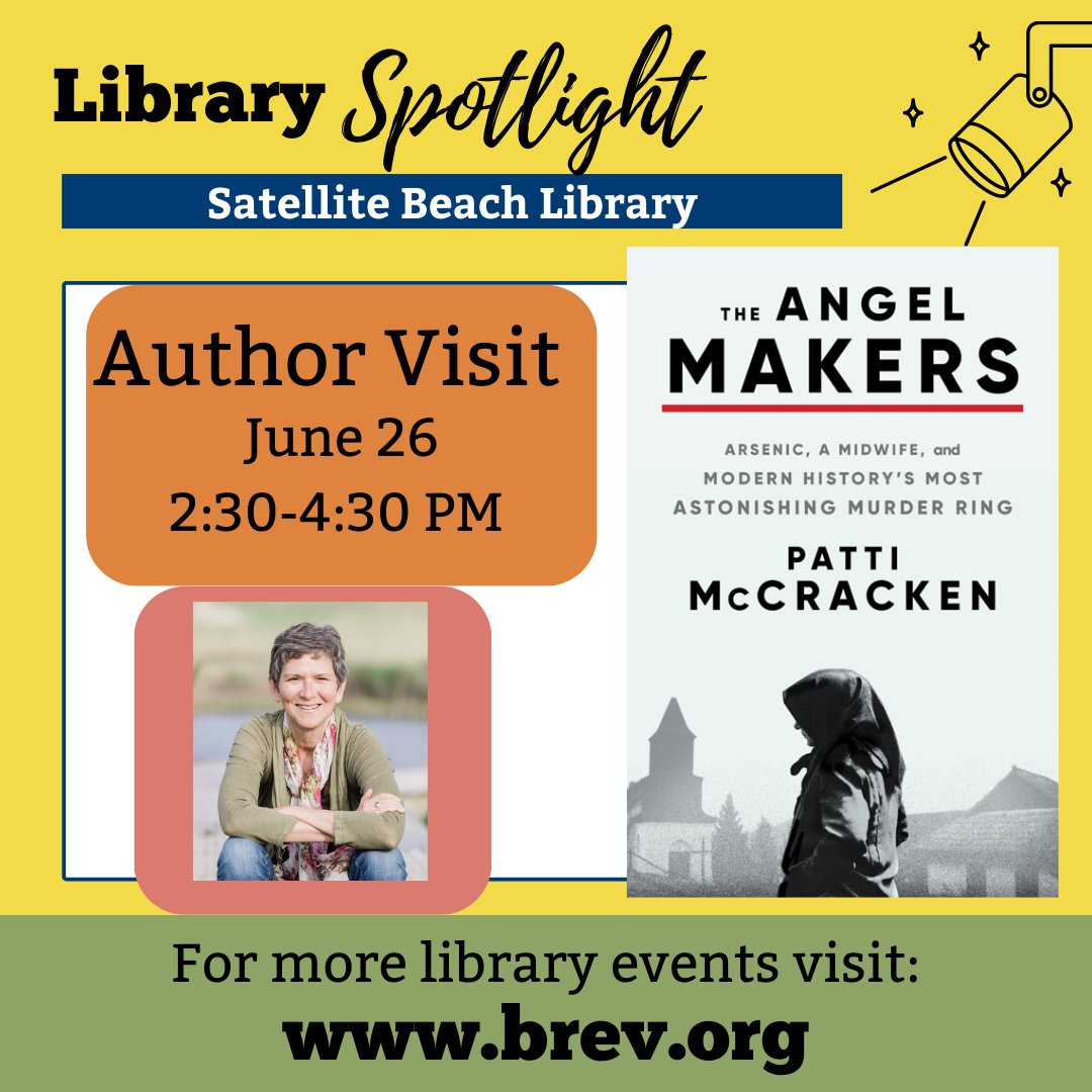 Satellite Beach Library hosts award-winning journalist Patti McCracken on June 26 and 2:30 pm. #authorvisit #pattimccracken #satellitebeach 

For more events: brev.org