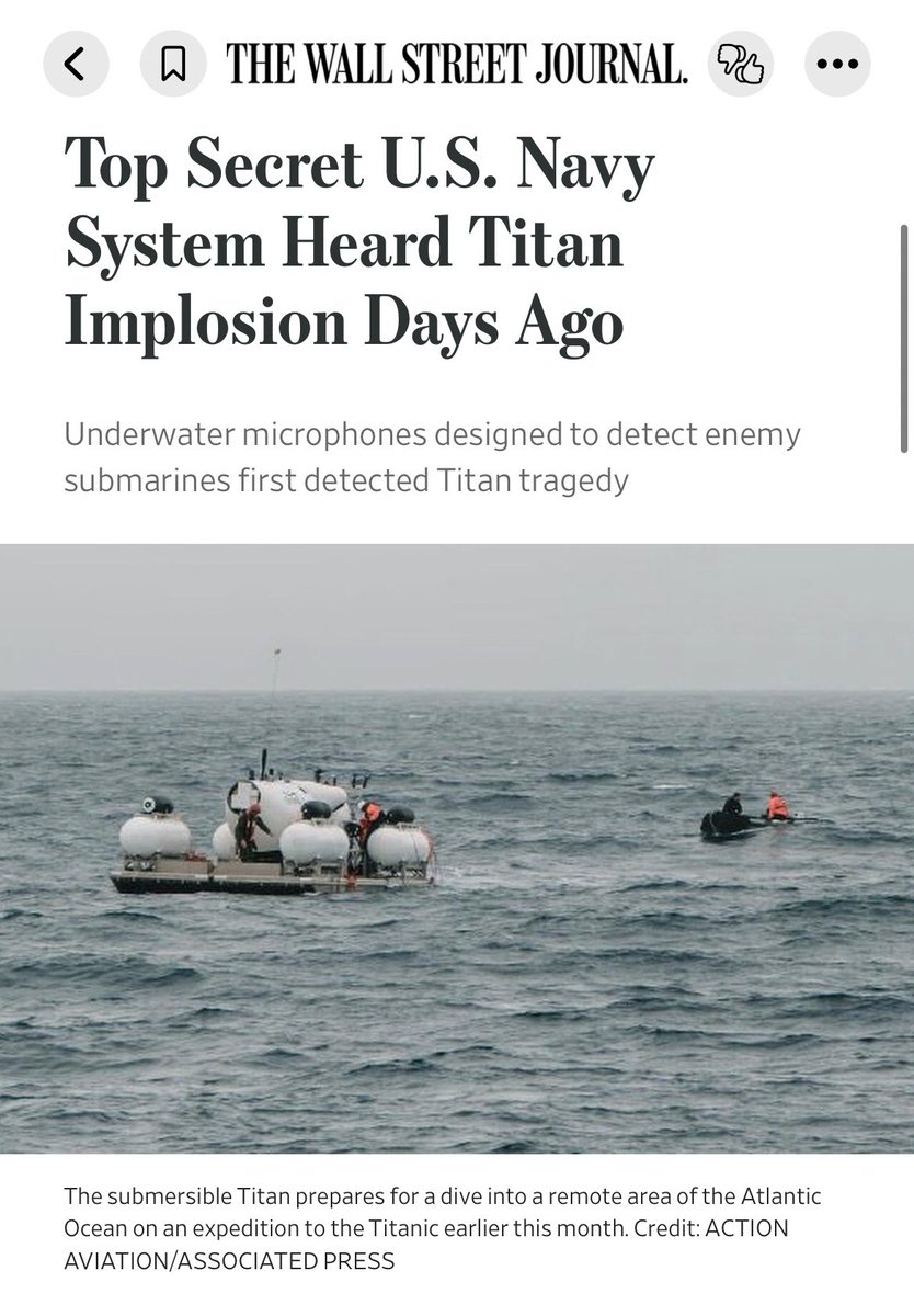 BREAKING— A top secret U.S. Navy acoustic detection system designed to spot enemy submarines first heard the Titan sub implosion hours after the submersible began its mission. #Titan #TitanicRescue #titanicsubmarine 

apple.news/AA1VfoiWiQQ-NX…