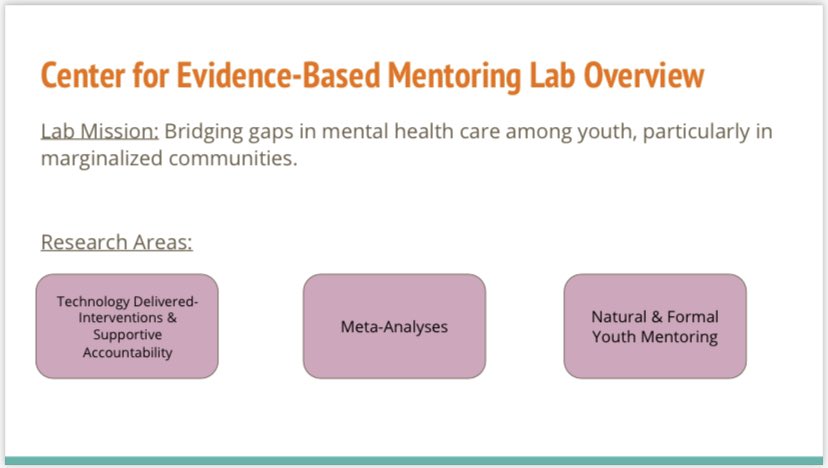Center for Evidence-Based Mentoring (@cebmatumb) on Twitter photo (1/3) What an exciting week attending the <a href="/SocietyDMH/">Society for Digital Mental Health</a> annual virtual conference!
Our amazing grad student Emily Hersch presented twice during the conference:
(See 2/3) (1/3) What an exciting week attending the <a href="/SocietyDMH/">Society for Digital Mental Health</a> annual virtual conference!
Our amazing grad student Emily Hersch presented twice during the conference:
(See 2/3)