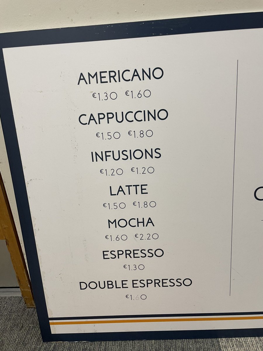 The prices of coffee pre-pandemic (the sign was being removed from a disused coffee dock recently). A latte/cappuccino on average is well over twice the price now.