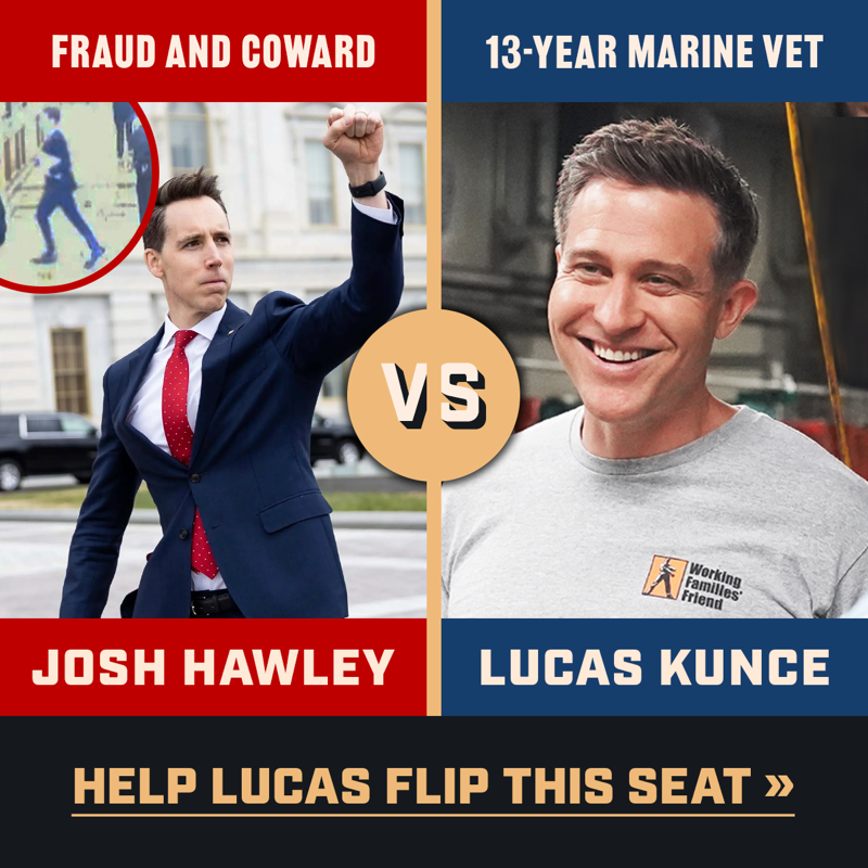LucasKunceMO's tweet photo. Josh Hawley is asking you for $30 to read his "Manhood" book. I'm asking you for $10 to help me chase him out of the U.S. Senate.

Choose your fighter ⬇️