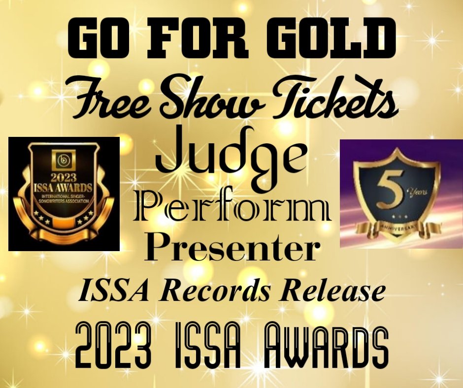 We can't wait to watch you all ✨️ SHINE ✨️ this year! Look at the perks of winning Gold! Also, Gold Winners are going places! Just ask them! 
^^^
#GoForGold #WinBig #2023ISSAawards #Atlanta #Prestige #Glamour #BeSomebody #MoreWinners  #Global
ISSAsongwriters.com/2023-tickets