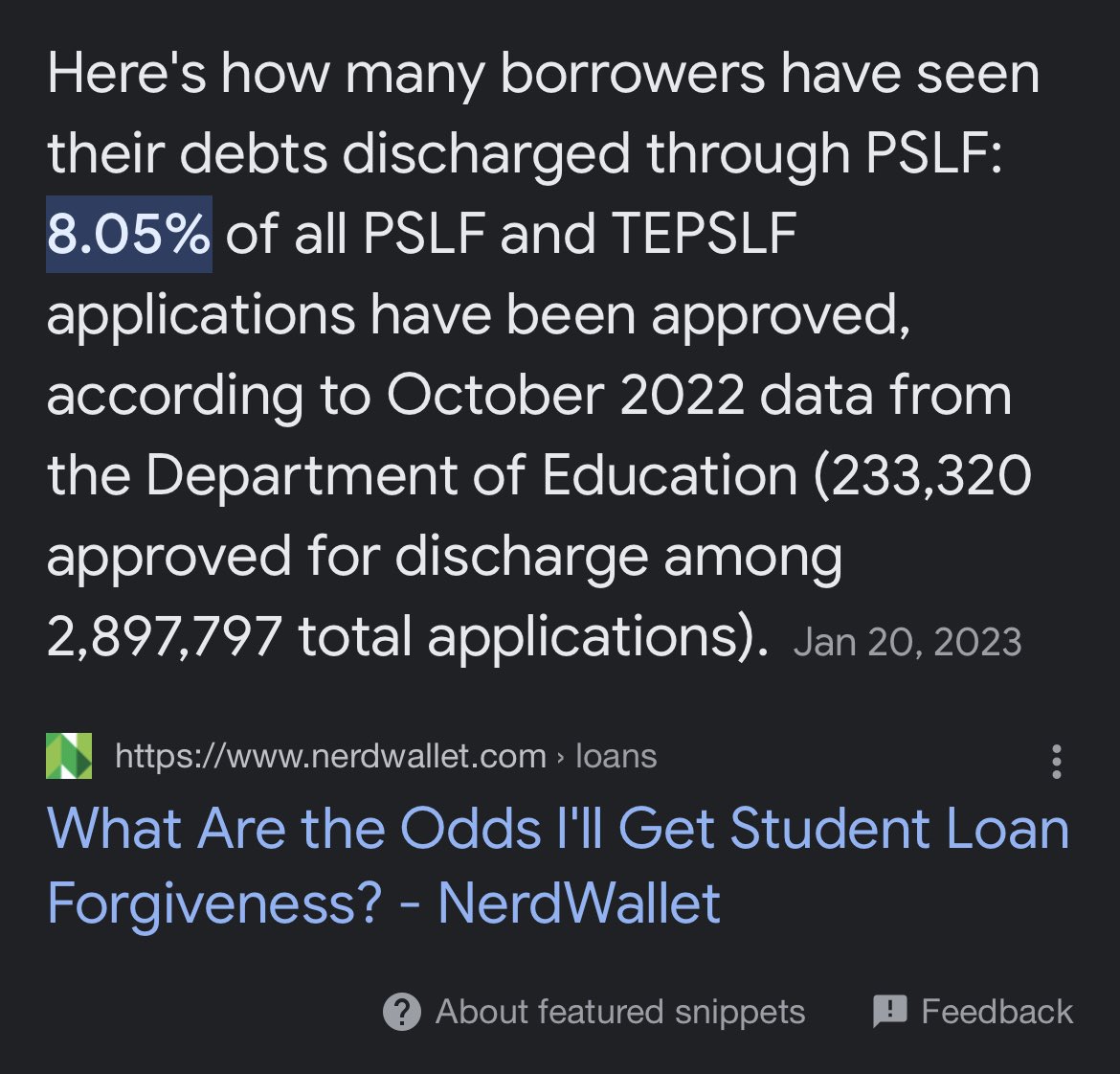@Jerry27735500 @aarthiswami @MarketWatch @JillianBerman @theSBPC @DebtCrisisOrg @StrikeDebt I know you’re asking this in bad faith but one reason I felt comfortable going into teaching is that my advisors and other authority figures touted the loan forgiveness I’d be eligible for. Which, as it turns out, less than 9% of people who apply for PSLF actually get it.