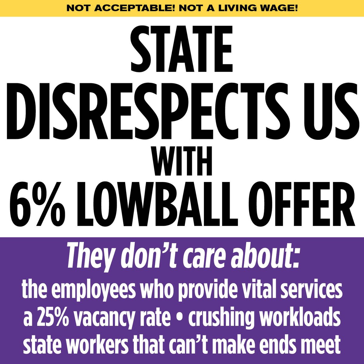 On Wednesday, the state told us they didn't care about state workers. They're offering a 6% raise over three years. Total. It's time to fight!  Read the news here: seiu1000.org/post/bargainin…