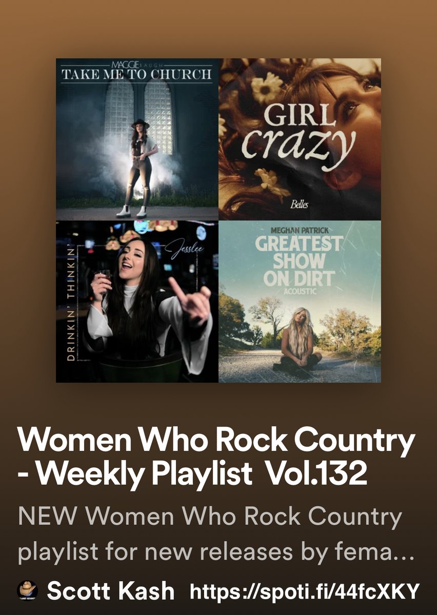 NEW #WomenWhoRockCountry playlist for the new releases by
<a href="/KalseyKulyk/">Kalsey Kulyk</a>
<a href="/SofiaHMusic/">SOFIA HAUSER</a>
<a href="/tawna_sings/">Tawna Goforth</a>
<a href="/pillboxpatti/">Pillbox Patti</a>
<a href="/SEASON_AMMONS/">Season Ammons</a>
<a href="/tiannawoods1/">Tianna Woods</a>
#CalParkerMusic
+MORE

#Spotify
spoti.fi/44fcXKY

#NewMusic2023 #Country <a href="/BlackettMusic/">Benjamin Blackett </a> #rtitbot <a href="/rttanks/">EpochBots</a> #SpotifyRT