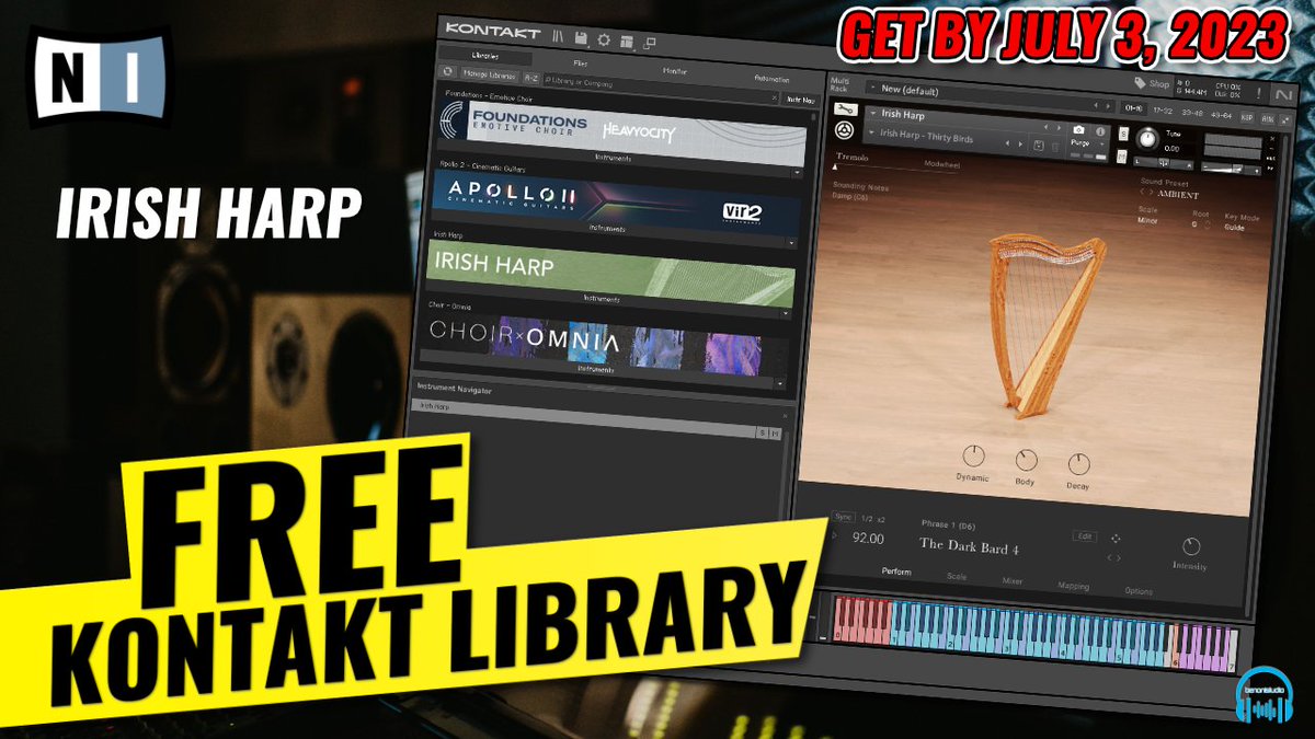 BenoniStudio's tweet image. Get IRISH HARP for KONTAKT for FREE from Native Instruments until July 3 🔥🍀
Watch Now:
(youtube) youtu.be/IhpY3RKcdh4
(rumble) rumble.com/v2vsx70-free-k…
#nativeinstruments #KONTAKT #SampleLibraries