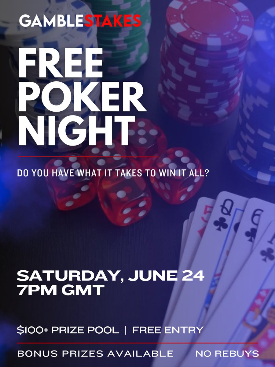 🚨 $100+ Freeroll Poker Night  

⏰ Saturday 6/24 7PM GMT 

💰 Tons of Prizes, Casino Balances, and an increasing prize pool based on players registered! 

🔂 RT + Sign up using the link below to be entered

🔽🔽🔽

👉 Sign up now at: pokernow.club/mtt/gamblestak…