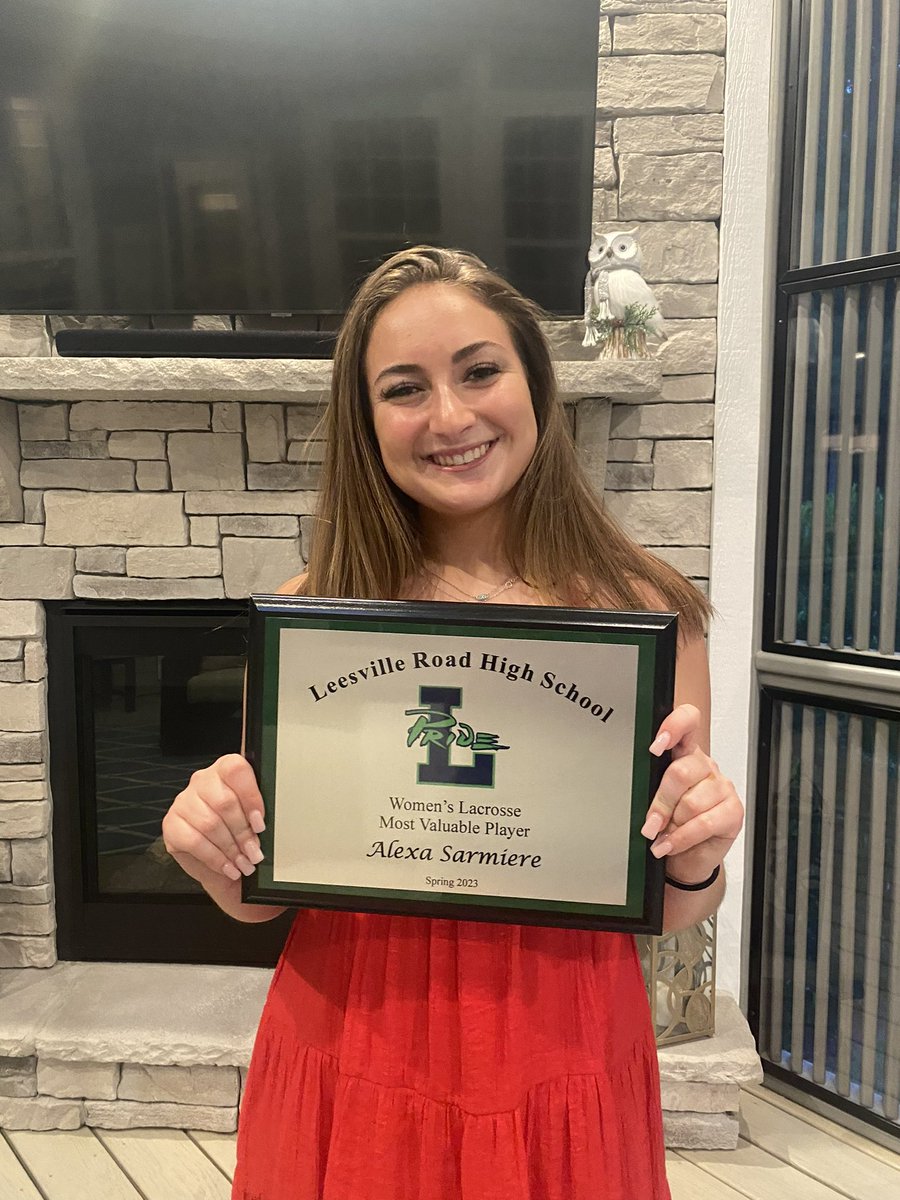Better late than never...... congratulations to Alexa Sarmiere. She finally received her MVP award for the 2023 lacrosse season at Leesville. We are so proud of you! 💚🥍💙🙌