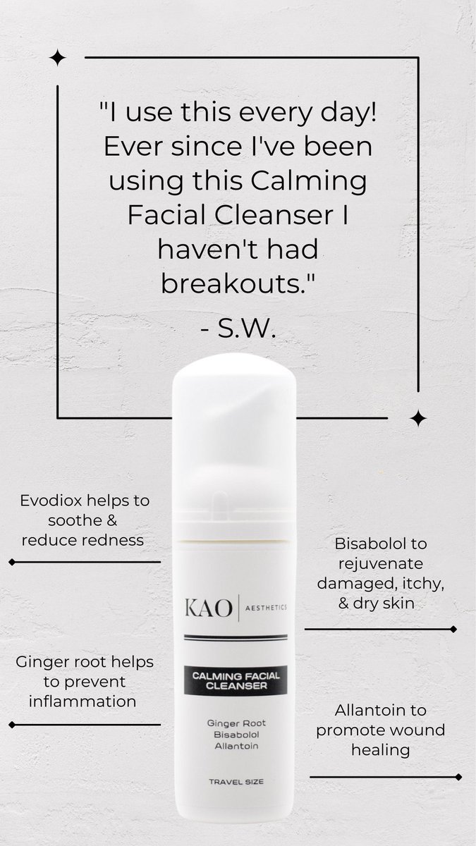 KAOAesthetics's tweet photo. Hear what our patients are saying about our Calming Facial Cleanser: 

"I use this every day! Ever since I've been using this Calming Facial Cleanser I haven't had breakouts." -S.W

Order yours here: https://t.co/Ut3w1kzgE0

#skincare #skincareproducts #skincareroutine https://t.co/woVnLGQ0kQ