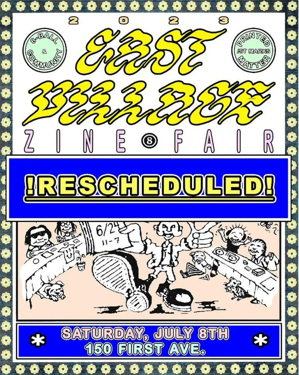 RESCHEDUELED East Village Zine Fair rescheduled due to weather ☔️ We are sorry to announce this but... The East Village Zine Fair which was supposed to happen this Sat, June 24 is being moved to Sat, July 8. That's two Saturdays from now. buff.ly/3pfwcFf