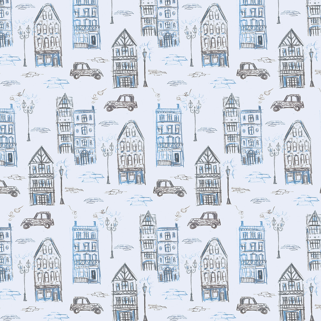 Where are you going on holiday this summer? ✈️ 🛳️ 🚎  

This pattern design was inspired by the bustling streets and charming architecture of London. Caitlin Hottinger drew these motifs with colored pencils before digitally creating this repeating pattern in a few colorways.