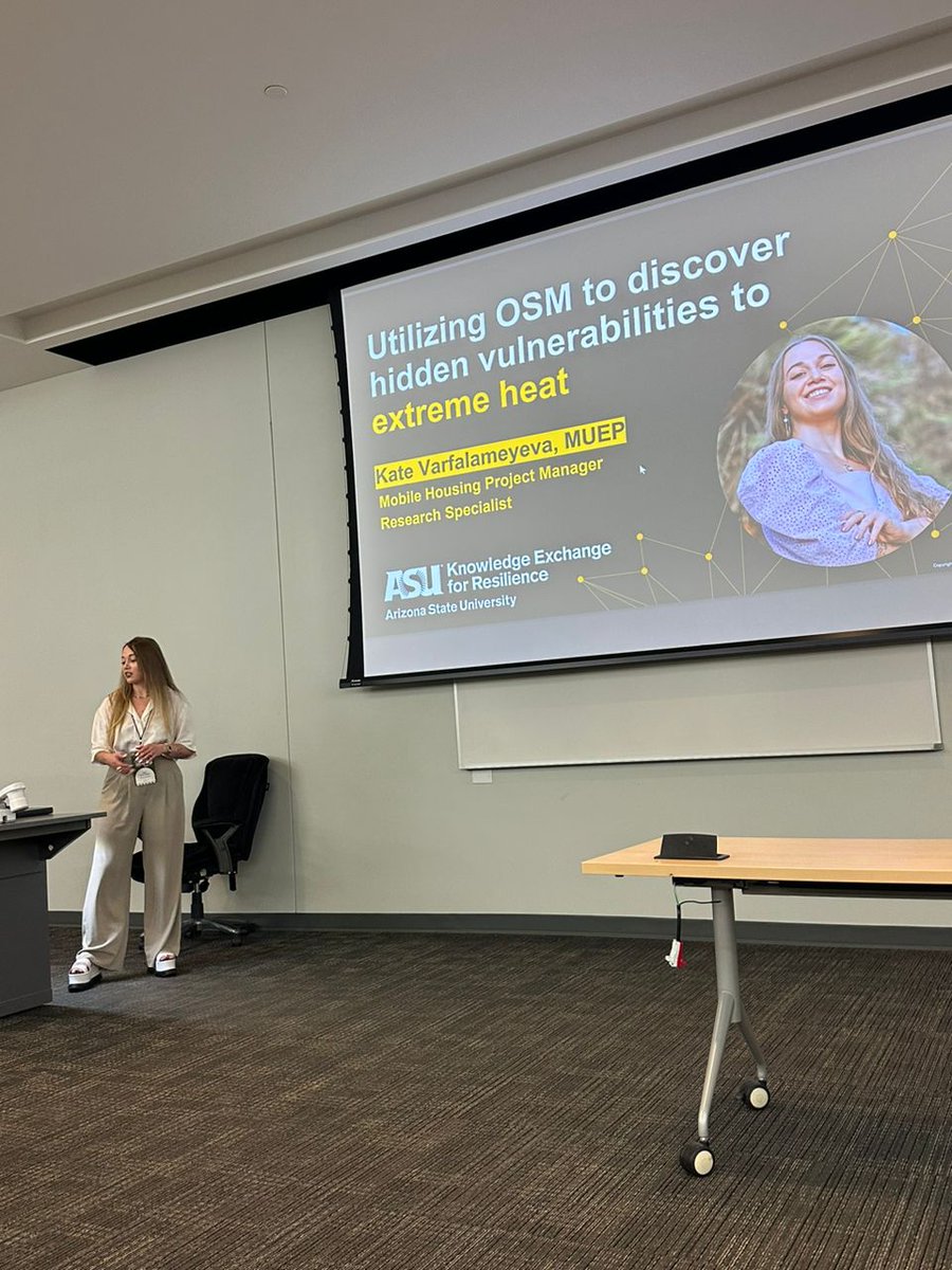At the 11th #SOTMUS2023 conference in Richmond, Virginia, we had two of our graduate researchers, Kate Varfalameyeva and @MarShakib present on different aspects of the Mobile Home Heat Resilience project. #SOTMUS2023 #YouthMappers #OpenStreetMap #ClimateAdaptation