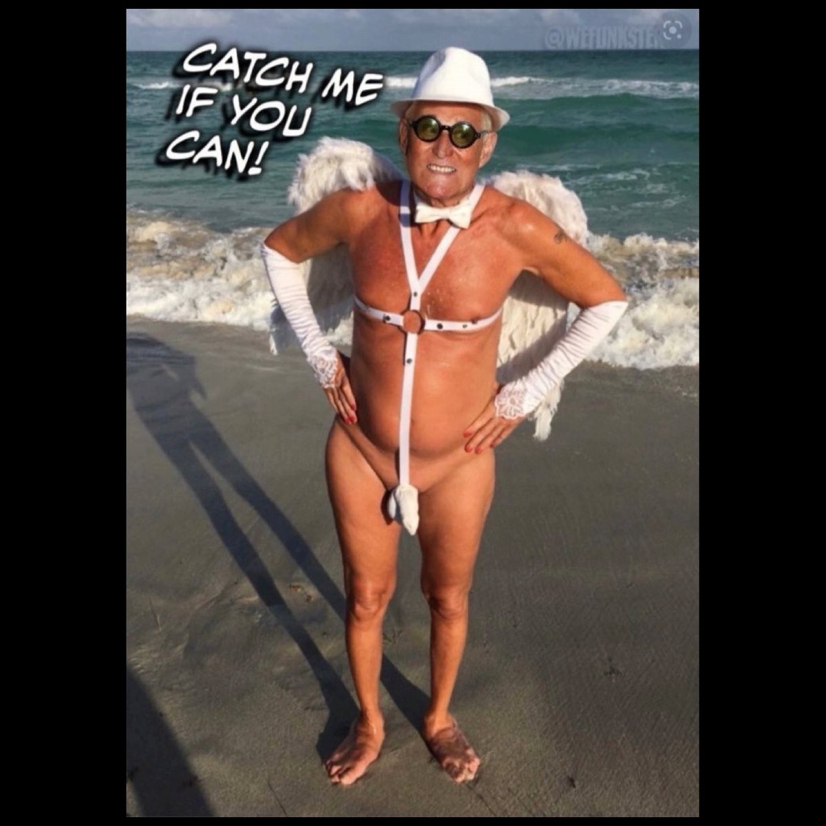 .
#RogerStone made another one of his rare appearances on this beach this afternoon, shouting 'Catch Me If You Can!'
