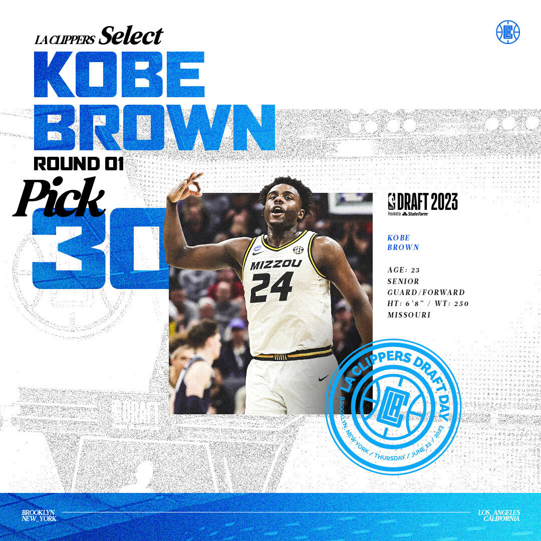 With the 30th overall pick, we have selected Kobe Brown.

Welcome to LA, @TheKobe24Brown!