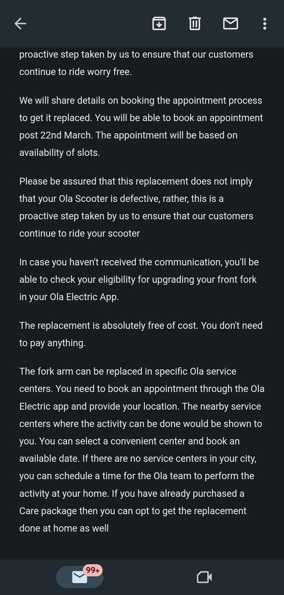 Sandip2713's tweet photo. @OlaElectric Dear OLA team,
Here I send you some mail screenshot regarding front arm fork replacement issue. 
Which I rase complain at support@olaelectric.com https://t.co/xZ0NI0U17a