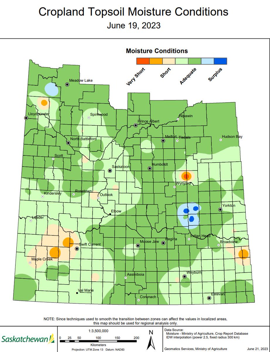 Significant chunk of SW Sask in the dry to very dry category. Not much fun watching the crops dry up. Some are already toast.