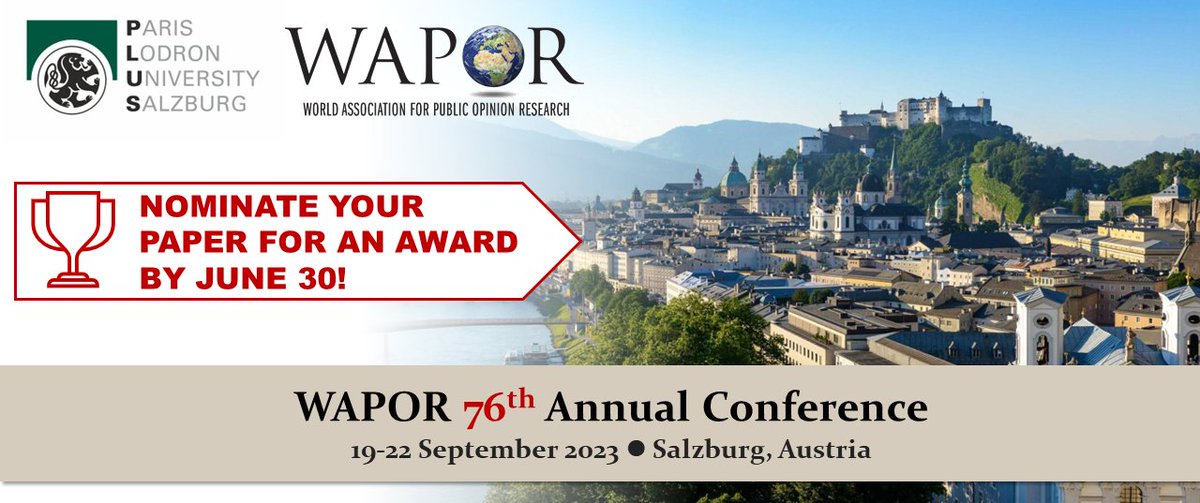 76th WAPOR Annual Conference: One week left to nominate your paper for an award! - mailchi.mp/wapor/76th-wap…