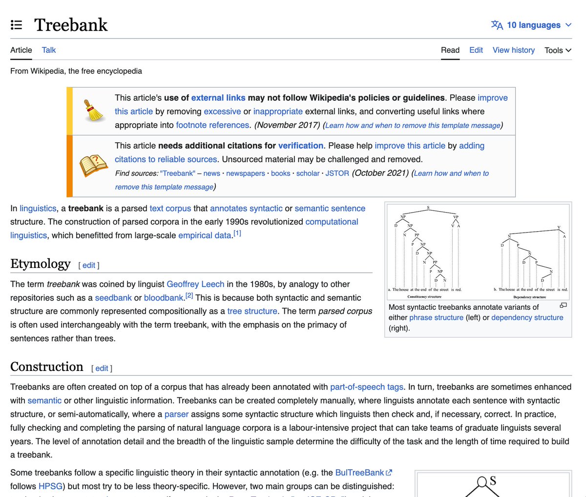 swyx's tweet photo. WordNet was Princeton's baby, but my alma mater did good with @Penn Tree Bank in 1989 - EIGHT YEARS worth of @WSJ articles (heh, @wharton amirite) hand collected, hand labeled (heh, was there any other option) by grad students. 7 million words total. just drawing trees of words.

actual madlads.