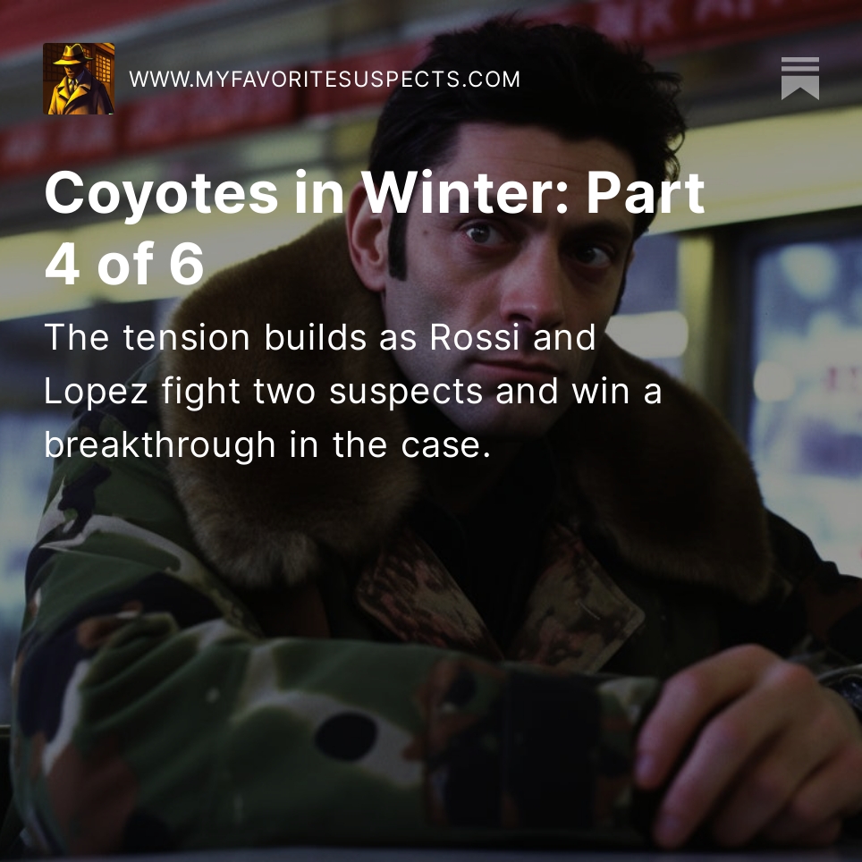 Coyotes in Winter part 4 of 6, a mystery/thriller set near Rochester NY of all places, is out on My Favorite Suspects.
myfavoritesuspects.com/p/coyotes-in-w…