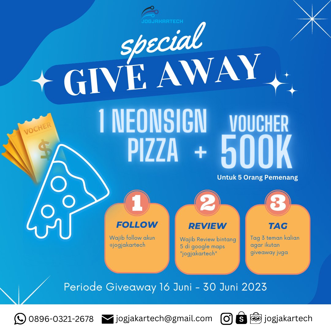 jogjakartech's tweet photo. Ayo ikutan Giveaway dari Jogjakartech ✨ 📷 

Ketentuan: 
1. Ikuti rules bermain di gambar  
2. Komen di postingan instagram yahh https://t.co/Uxn9PSl0h9

#giveaway #neonsign  #neonflex #giveaway #giveawayuang #InfoGiveaway #GiveawayIndonesia https://t.co/tTafzVaAas