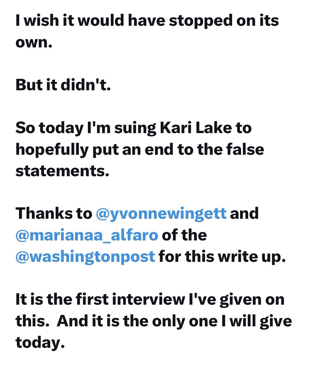 KariLake's tweet photo. I’m exposing the massive corruption in our elections and this jackass is suing me. 

He wants to silence US. 

Trump won in a landslide & so did I. 
Everyone knows it. 

Corrupt elections have saddled us with disasters like Biden and hobbs.

The majority of Americans KNOW our elections are fraudulent. Those who orchestrated the wide-spread fraud want us to shut-up and accept it. 

We won’t. 

Our country is GONE unless we tackle this problem.

They want to stop President Trump. They want to stop me. 
They want to stop you. 

Not. Going. To. Happen. 

Help me fight this BS⤵️
https://t.co/RUS0wKnJ2Z