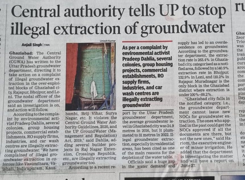 Several group housing projects including societies in Crossing Republik and Raj Nagar extension are extracting groundwater without NOC alleged the complainant. 

timesofindia.indiatimes.com/city/ghaziabad…