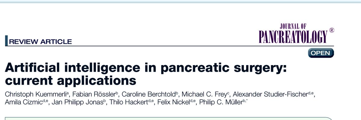 🤖🦾 Check out this review on current and future applications of artificial intelligence in pancreatic surgery by my colleague <a href="/ChristophKuemme/">Christoph Kuemmerli</a> 

💥 Live augmented reality in the OR
💥Improved surgical training 
💥Individual risk prediction

🔑open access
journals.lww.com/jpancreatology…